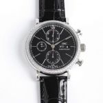 IWC annual calendar replica Portofino 42*13.5mm Dandong 7750 Movement Diamond Bezel Calfskin Leather Strap Men Watch